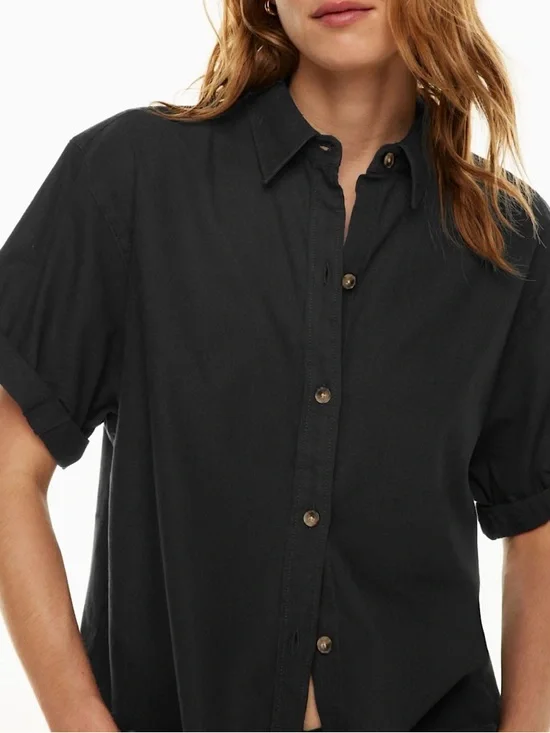 Aritzia Denim Forum the Jane shirt S black short sleeve button up timeless - Picture 9 of 13
